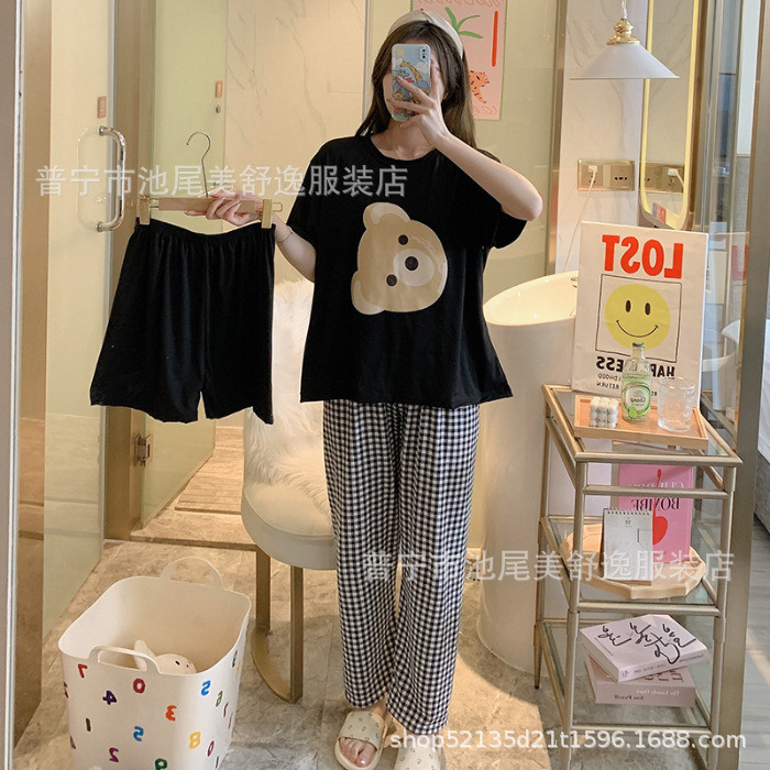 Pajamasクロスボーダー外国貿易工場卸売パジャマ女性半袖ショートパンツ長ズボン三点セット漫画ホームスーツ|undefined