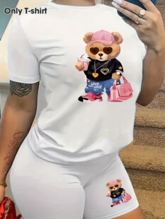 B 12035 Fashion Bear Print T-shirt �r����ӡ��T�� �羳�W����