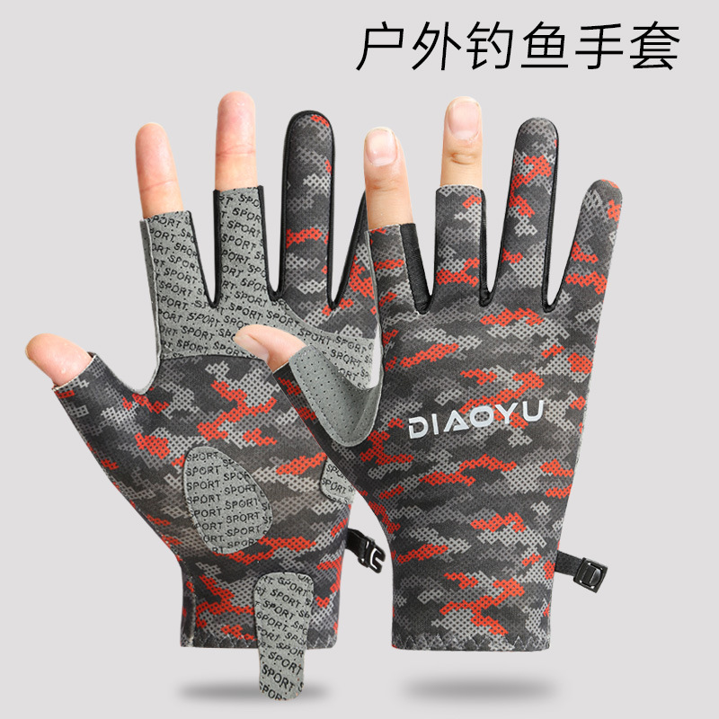 Summer Outdoor Fishing Sun Protection Three-Finger Wear-Resistant Thick Cycling and Driving Anti-Slip and Anti-Scratch Fishing Gloves for Sea Fishing