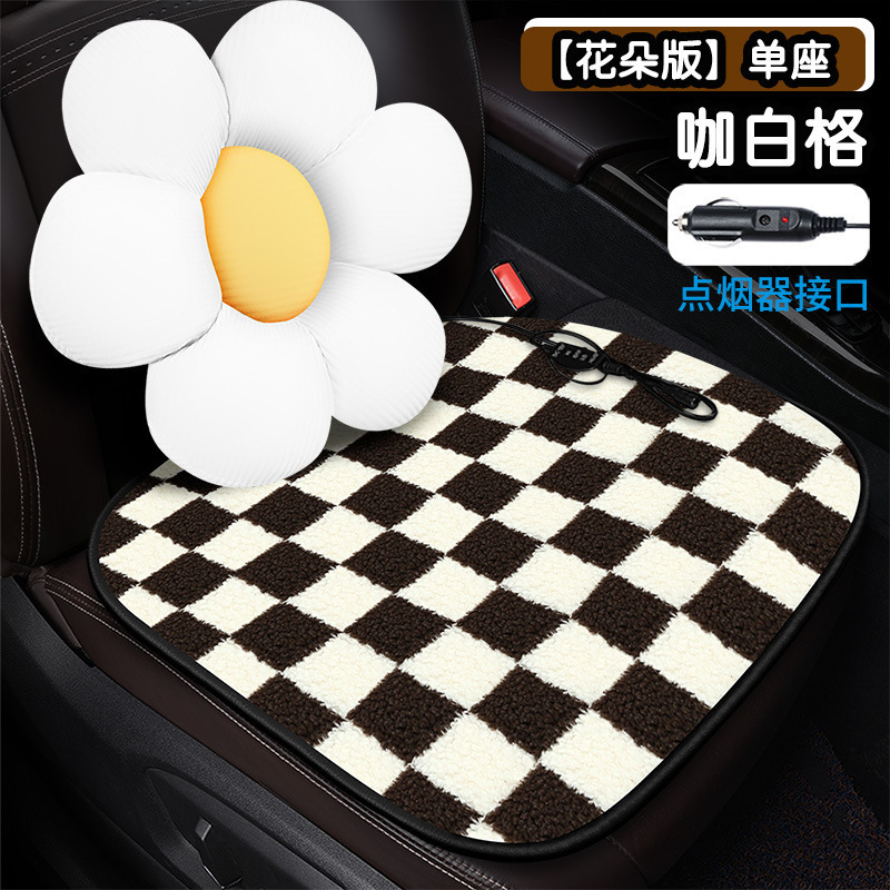 卸売り棋盤格加熱クッション自動車クッションクロスボーダー漫画花羊小毛内装用品冬シングルクッション|undefined