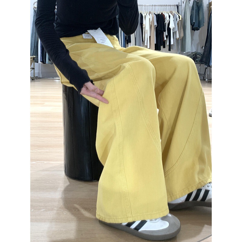 Yellow Big Horn Sickle Jeans Women's Autumn 2024 New High Waist Straight Loose Slimming Wide Leg Long Pants Yellow Big Horn Sickle Jeans Women's Autumn 2024 New High Waist Straight Loose Slimming Wide Leg Long Pants