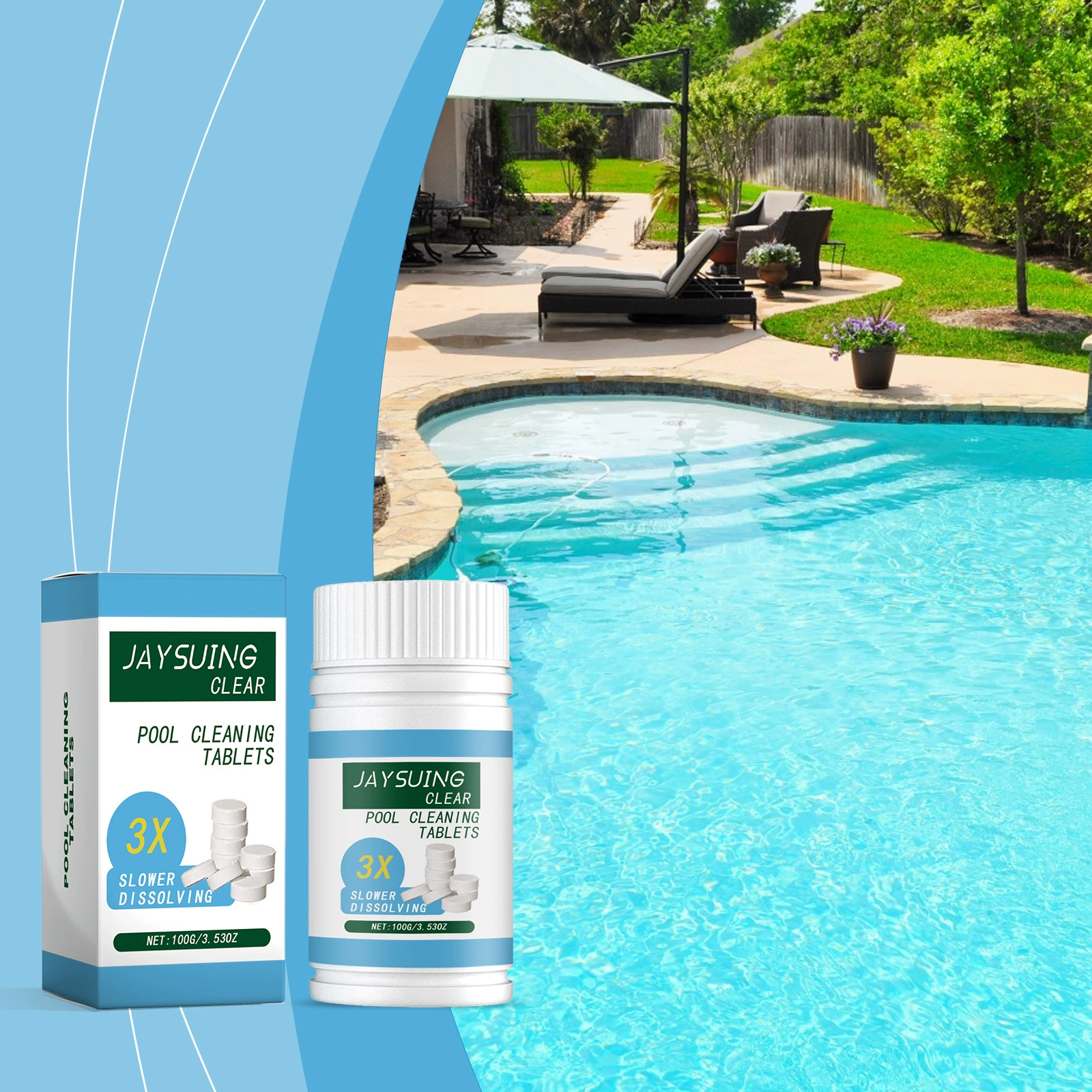 Jaysuing бассейн шипучие таблетки бассейн мгновенная очистка шипучие таблетки хлора обеззараживание удаление запаха чистые хлорированные таблетки