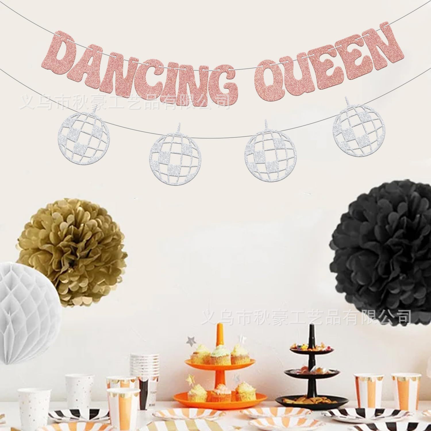 Banner Dancing Queen, 17 cumpleaños feliz decoración banner de fiesta discoteca 2024 nuevo