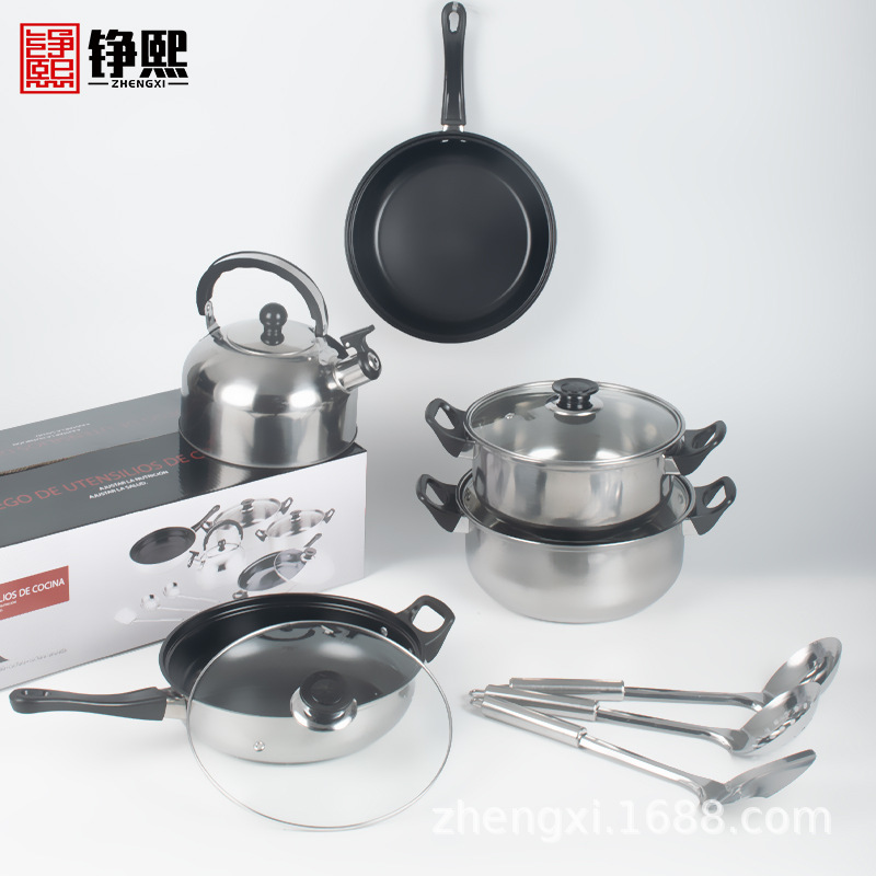 Factory Wholesale Stainless Steel Pots and Pans Set Kitchen Cooking Set Pot Induction Cooker Gas Stove for 12-Piece Pot Set