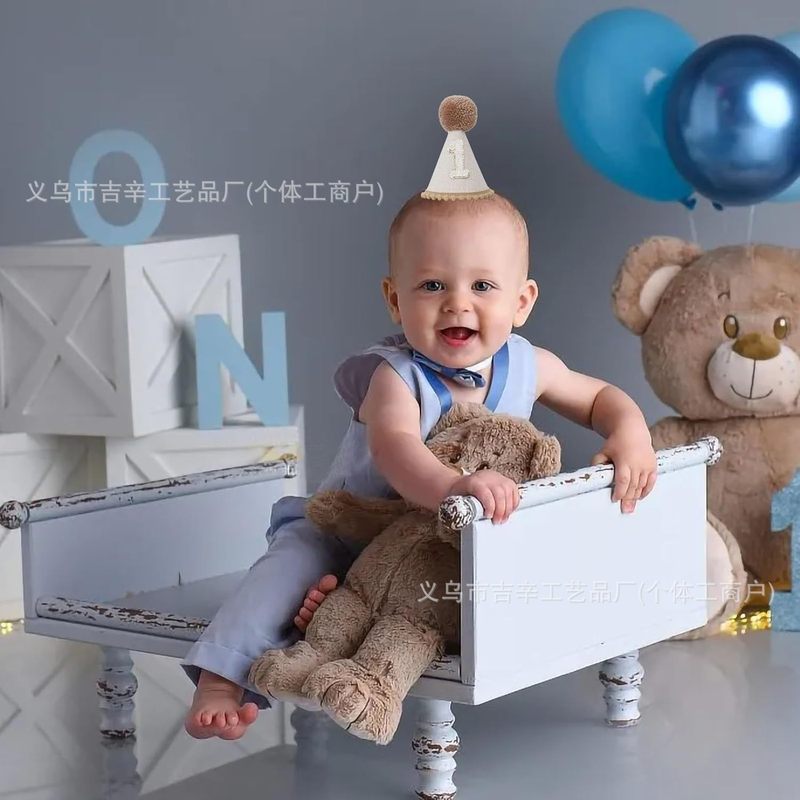 亚马逊跨境儿童生日帽棕色一岁尖顶帽麻布生日派对场地布置用品|undefined