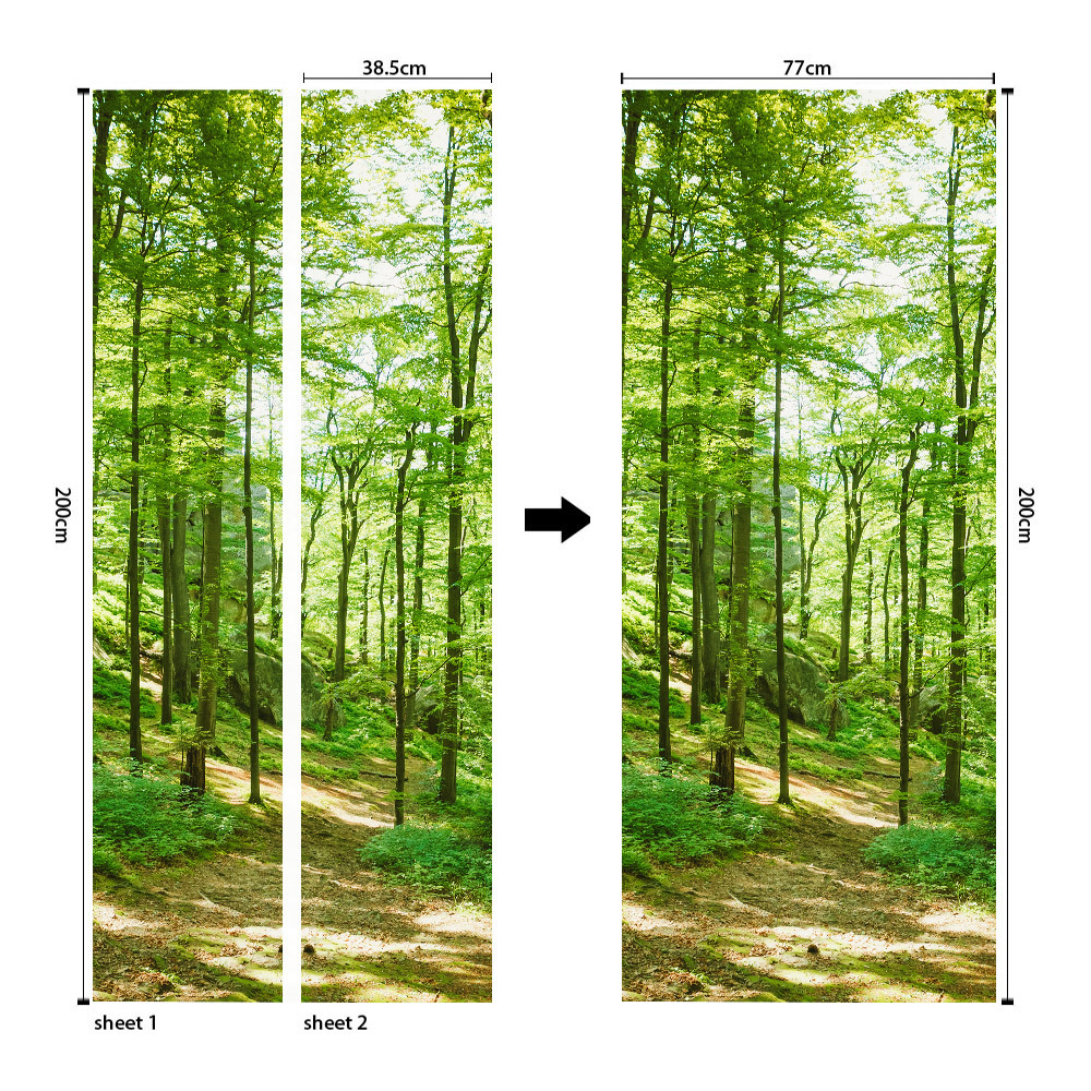 Pegatinas para puertas 3D respetuosas con el medio ambiente, autoadhesivos, fabricantes de origen al por mayor, patrones populares transfronterizos de alta definición, adhesivos para puertas impermeables, a prueba de aceite y antiincrustantes