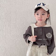 2024 Children's Clothing Spring New Style Girls Spring Clothing Korean Style Large Lapel Embroidered Shirt Sweater Style Shirt 122509