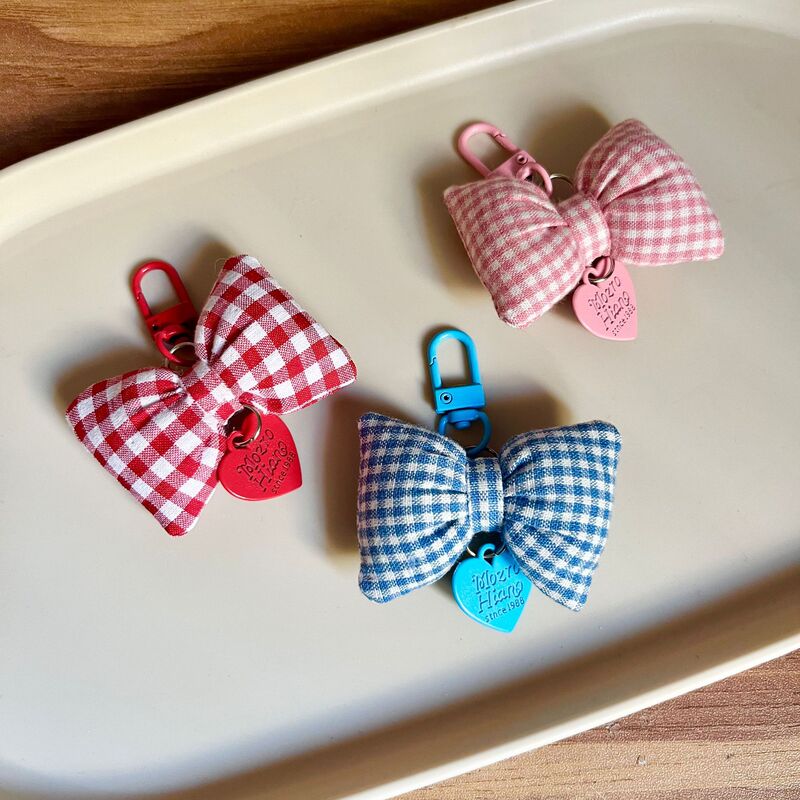 Korean Style Ins Cotton Plaid Bow Key Chain Girl Sweet Bag Pendant Car Key Chain Accessories