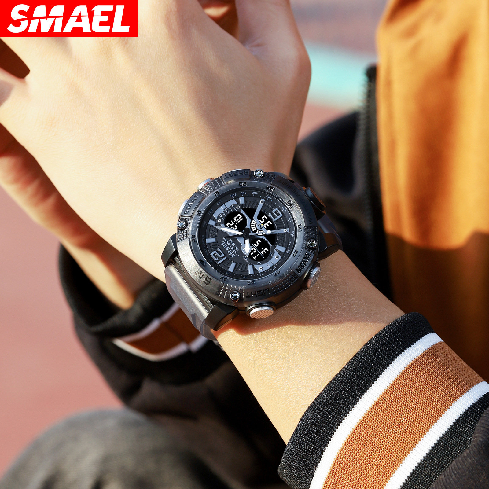 New Hot SMAEL Smart Leisure Waterproof Digital Dual Display Outdoor Sports Multi Functional Glow Men's Watch_voghion.com