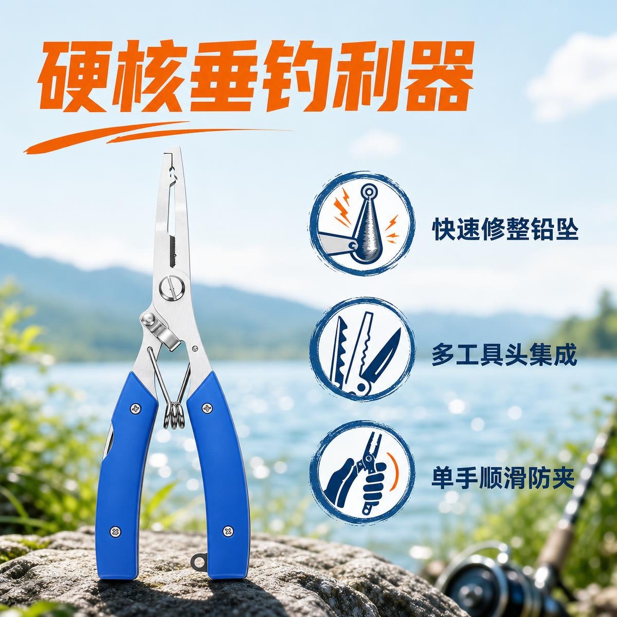 Multifunctional lure pliers with double-blade eagle-beak fishing scissors, hook remover, sea fishing fish control device, all-in-one set