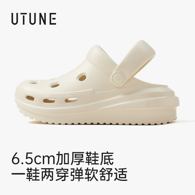 Women's Summer Thick-Soled Outdoor Slip-On Mules with Cheese Hole Design, Non-Slip Closed-Toe Half Slippers for Couples