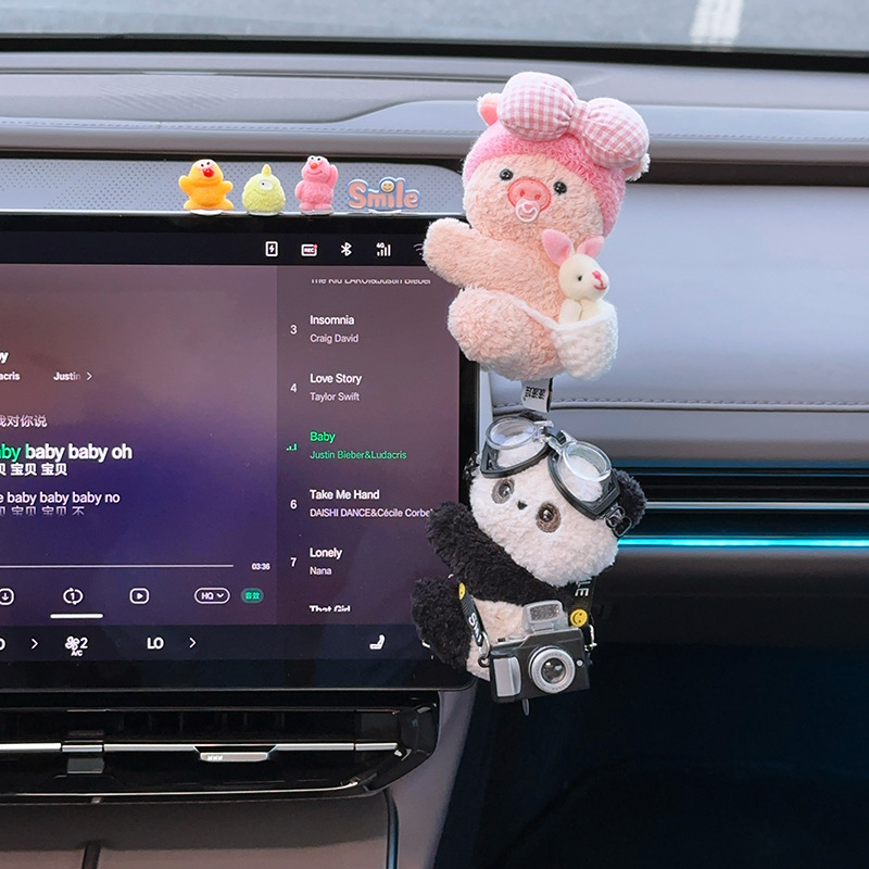 Car Dashboard Computer Screen Plush Toy Cartoon Cute Electric Car Interior Decoration