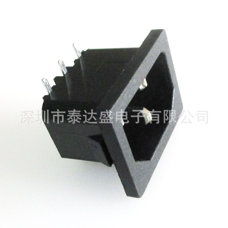 电源常用品字尾AC输入母座 实卡2.0全铜三脚90度品字插座LH-14-3P