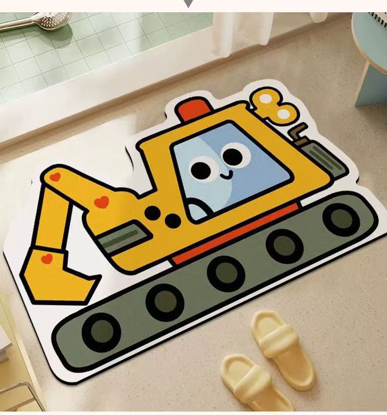 Cartoon Bathroom Absorbent Floor Mat Bathroom Entrance Foot Excavator Toilet Door Door Mat Shower Room Bath Mat