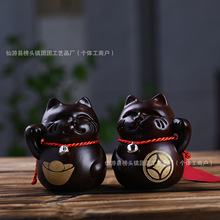 黑檀木雕招财对猫摆件实木雕刻开业送礼品店铺收银台家居发财小猫