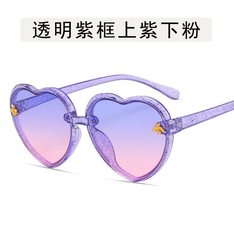 新款闪粉卡通小蜜蜂儿童墨镜防紫外线 潮酷糖果色渐变爱心太阳镜|undefined