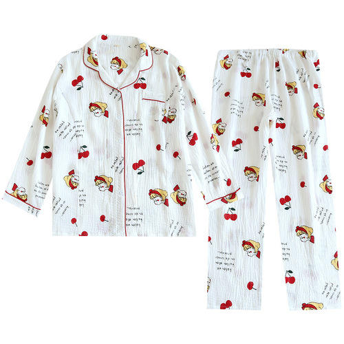 Thin home clothes suit plus size plus size long-sleeved gauze confinement clothes pure cotton pajamas cardigan 200 pounds breastfeeding