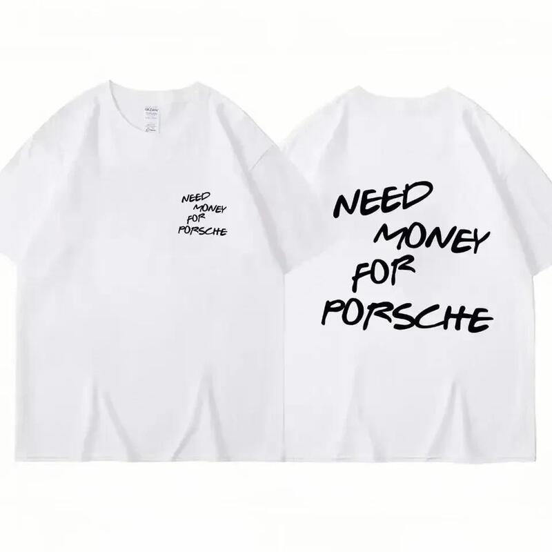 Need money porsche print t-shirt, men's fashion fashion clothing light luxury plus size loose cotton men and