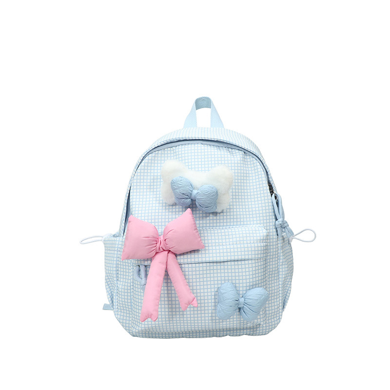 Mochila para niños y niñas a cuadros de estilo occidental, lindo lazo, literario, escuela de escuela primaria, mochila escolar, nueva mochila para niños