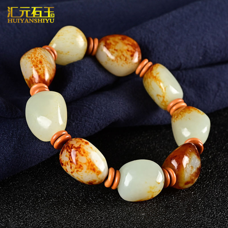 Xinjiang Hetian Jade Raw Stone Bracelet, Black Skin, Red Inclusion, Jujube Red Skin, Unisex Bracelet, Jade Jewelry, Wholesale