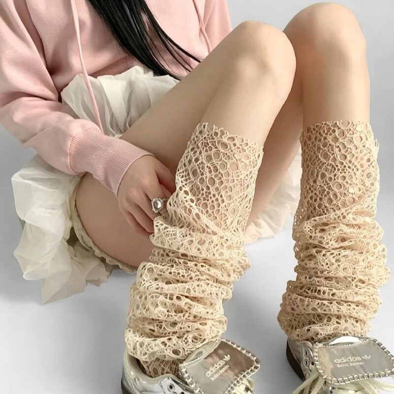 Spring and Summer New Thin Style Hollow Mesh Leg Warmers with a Lace Design, Suitable for Pairing with High Boots and Leather Shoes