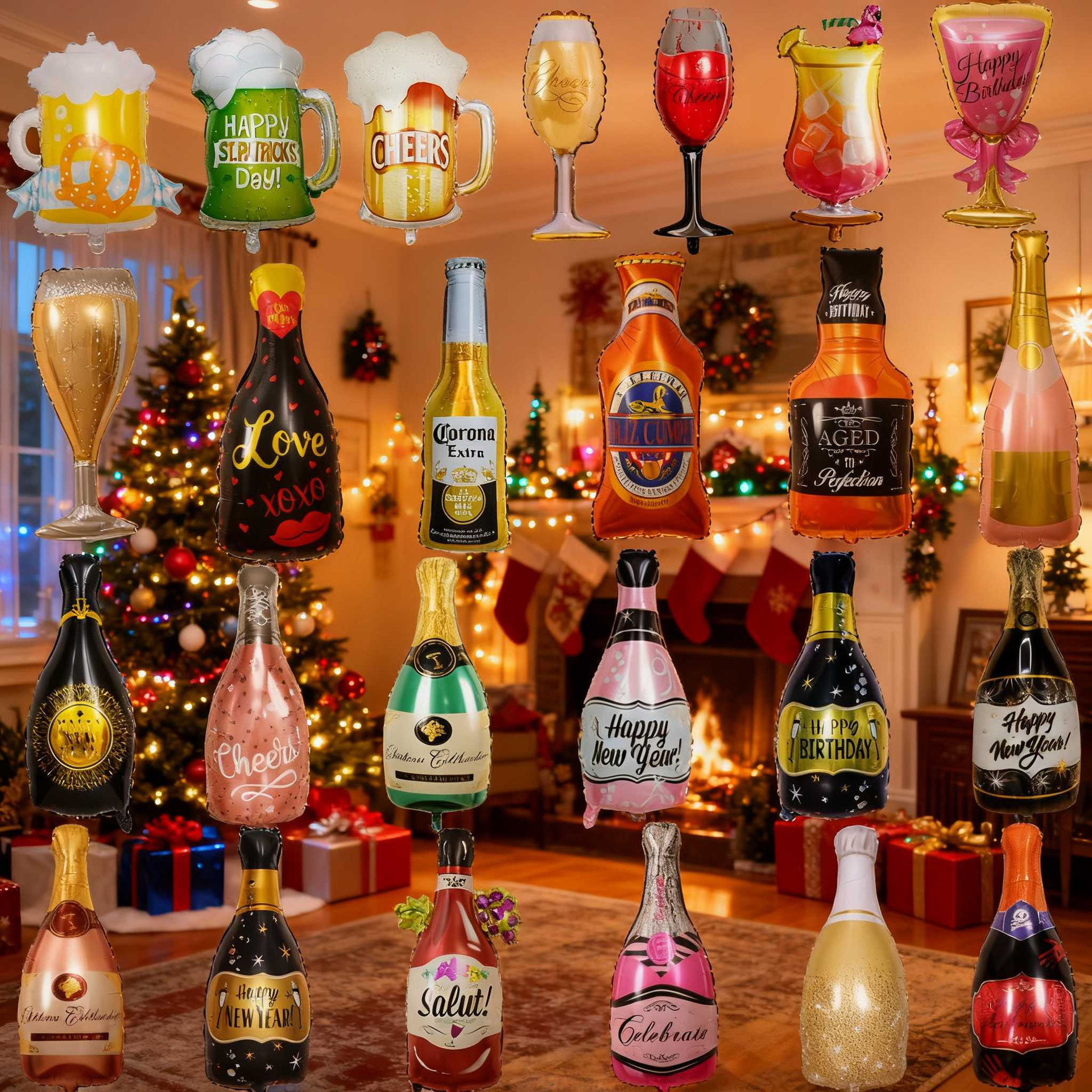 Holiday Party Decoration Aluminum Film Balloon Cross-Border Arrangement New Year Wine Bottle Wine Glass Birthday Wine Bottle Wine Glass Balloon Wholesale