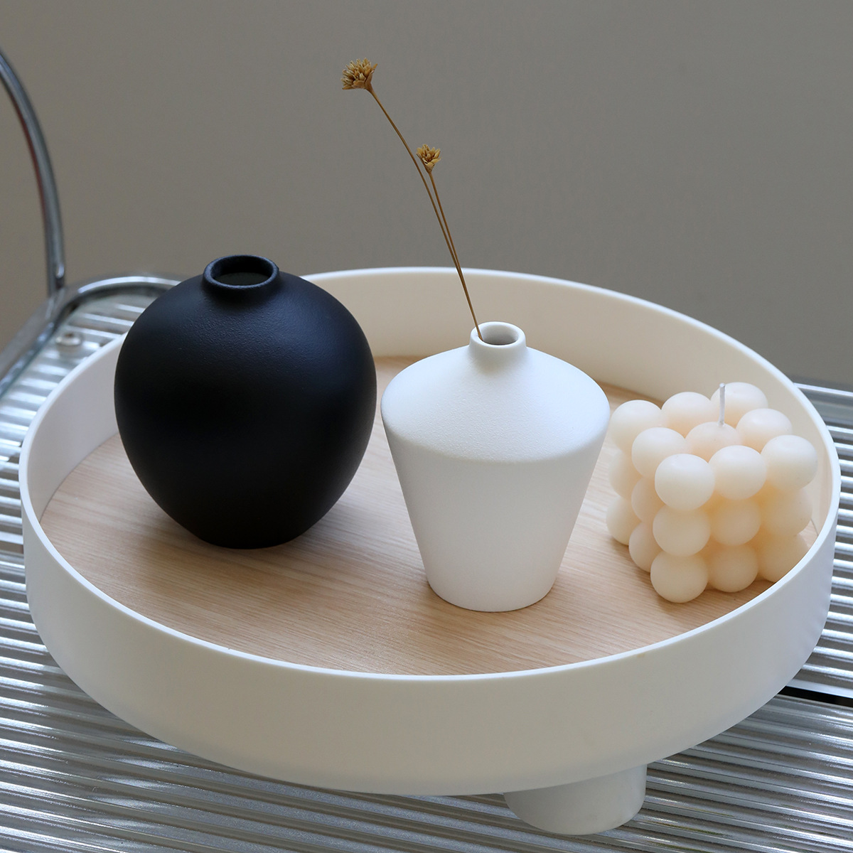 Creative white ceramic luxury small flower vase with a high-end, Instagram-worthy, dried flower, hydroponic, and fresh flower mini planter in a Japanese style.