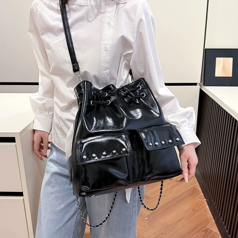 Backpack, one-shoulder bag, shoulder bag, chain, South Korea, drawstring