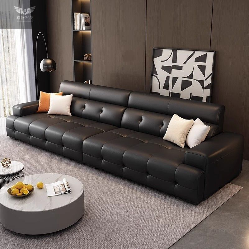 Sofá de cuero minimalista italiano, simple y moderno, apartamento grande y pequeño, sala de estar, sofá de cuero Lawrence de lujo ligero