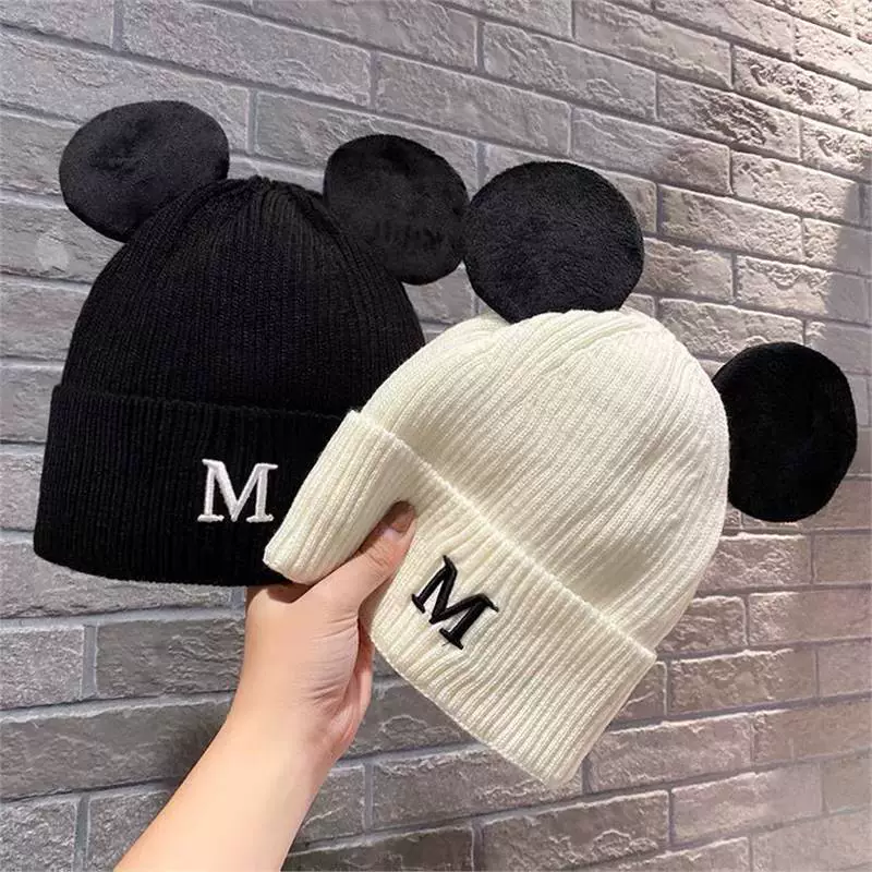 Дети милые уши шерстяная шапка дети зимняя корейская буквенная шапка с вышивкой вязаная шерстяная шапка