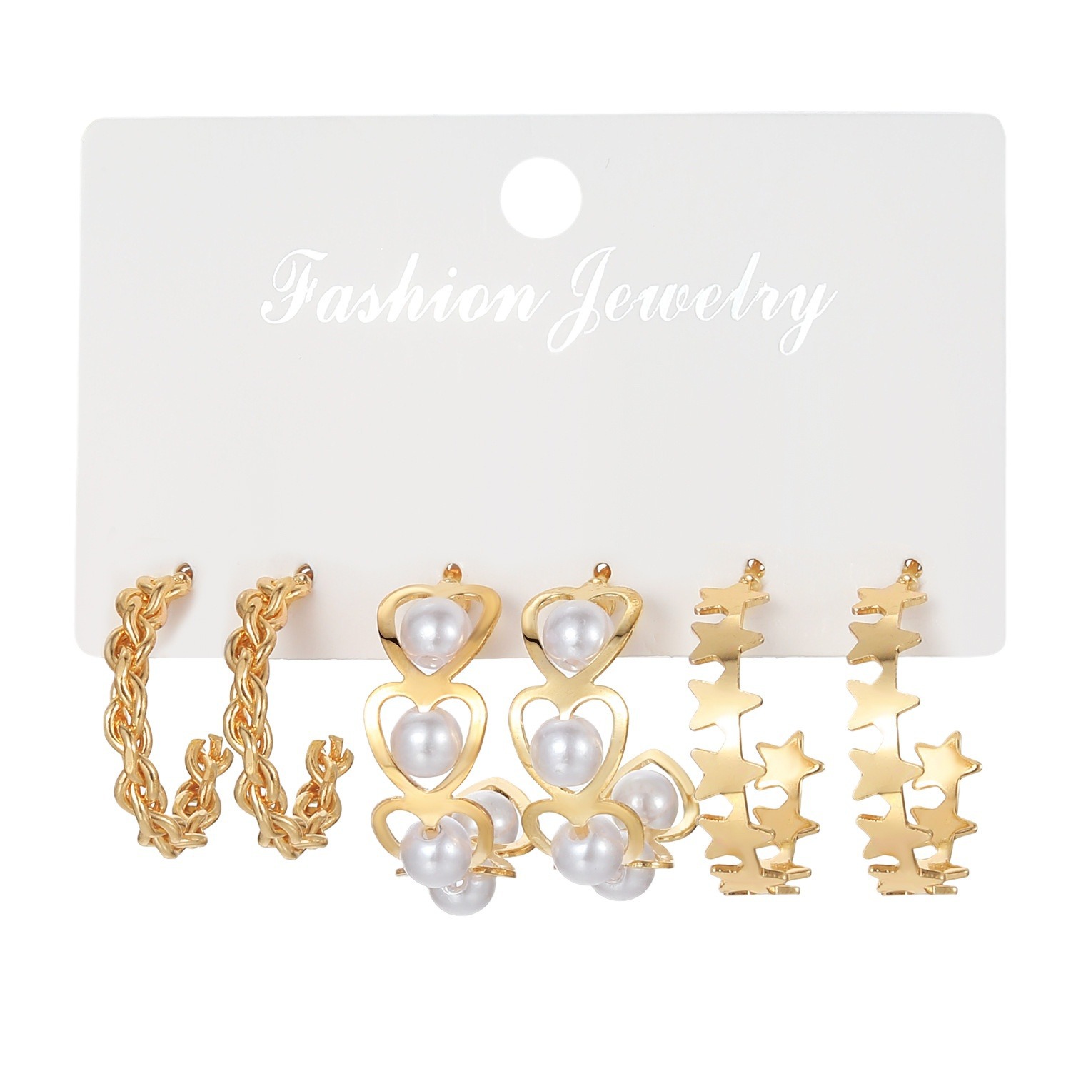 European and American New Ear Ring Square Geometry Jewelry 3 Piece Set Combination Earrings Instagram Style Women's earrings Set