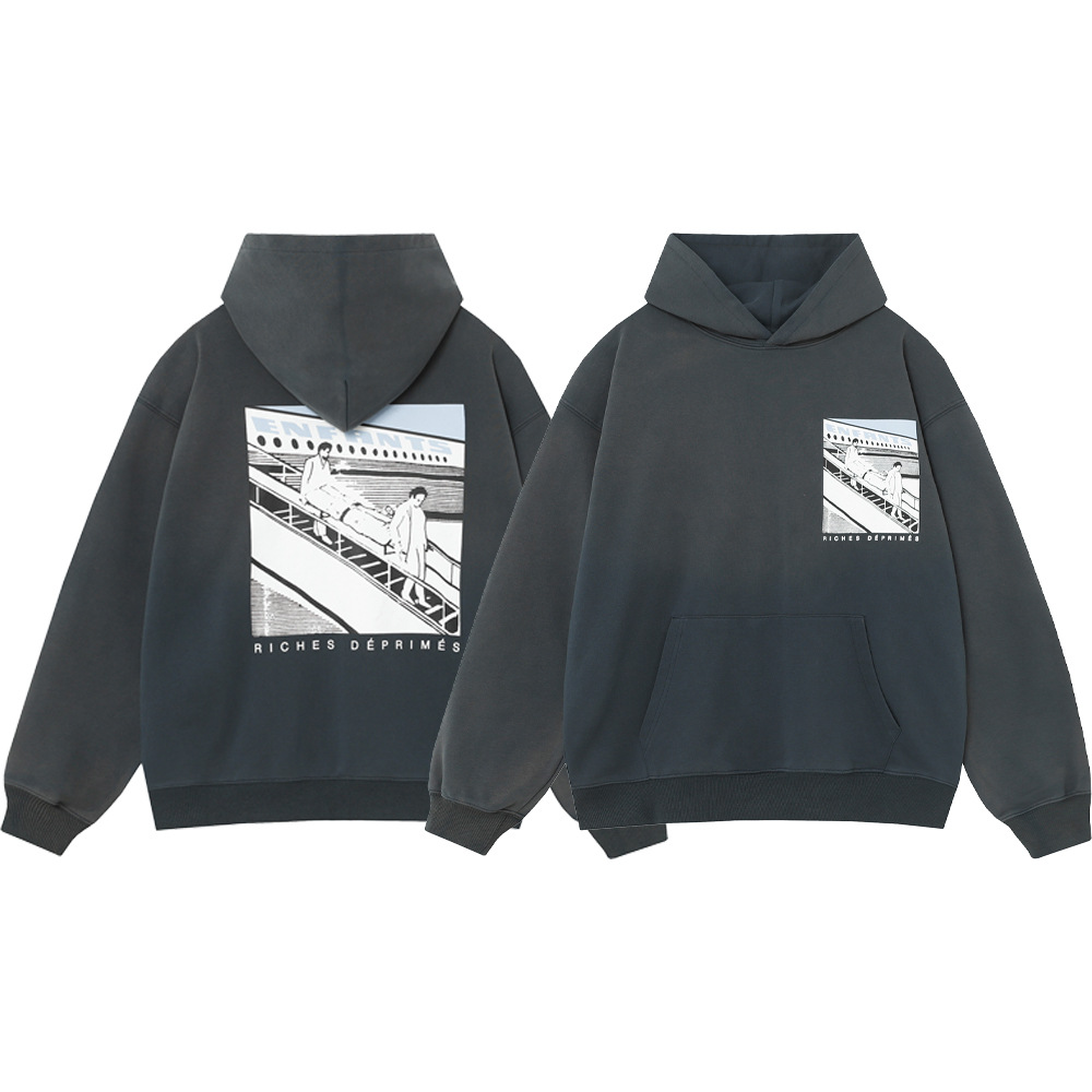 ERD melancólico rico de segunda generación alta calle lavado en agua hacer letras viejas imprimidas camisetas callejeras casuales hombres y mujeres encapuchados moda