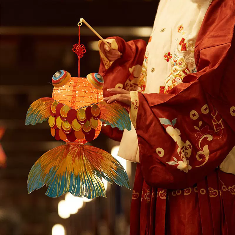 中秋节灯笼国潮金鱼灯手工diy材料包古风手提发光锦鲤花灯纸灯笼