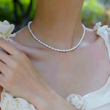 简单款天然淡水珍珠颈链choker小香风叠搭时尚小米珍珠素链项链女