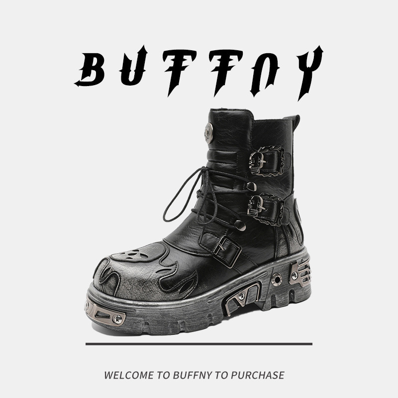 Distressed Gothic Knight Motorcycle Boots Classic British Retro Skull Punk Metal Rock Martin Boots Work Short Boots