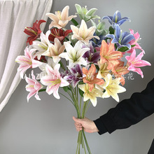 仿真3头百合 布料大百合花 婚礼堂插花装饰酒店商场美陈拍摄道具