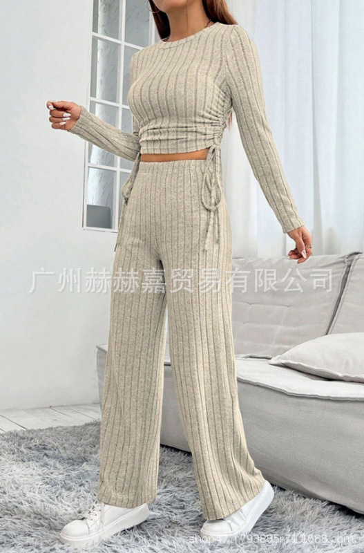 欧美跨境亚马逊2025秋季新款针织长袖套装卫衣宽松长裤两件套|undefined