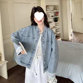 时尚花边蕾丝拼接牛仔外套女春秋2026新款休闲超火韩系穿搭夹克感
