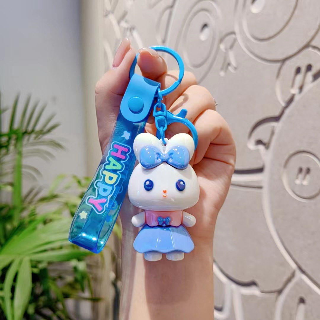 Caricatura creativa adorable pegamento suave galvanizado conejo muñeca llavero de automóvil mujer moda hermosa bolsa colgante regalo