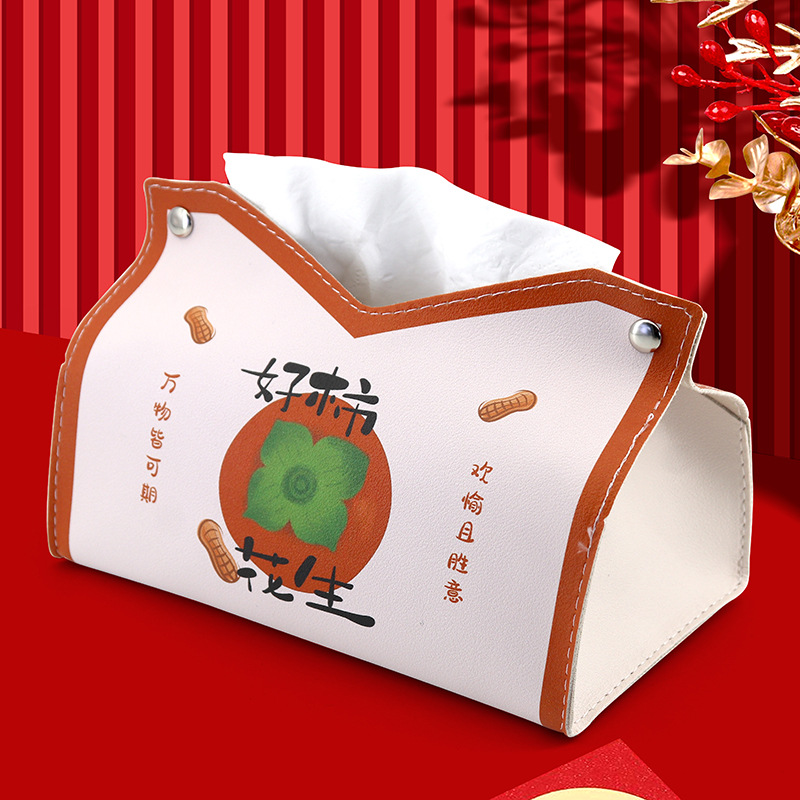 Nueva caja de dibujo de papel de viento de marea nacional, sala de estar para el hogar, almacenamiento de escritorio, caja de dibujo de cuero para automóvil, caja de pañuelos de cuero al por mayor