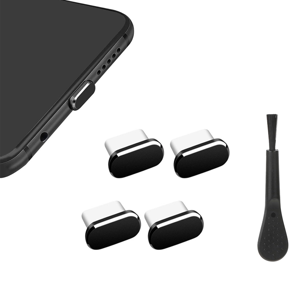 Four Dust Plugs with One Brush Suitable for Apple Samsung S Series C Charging Port Universal USB Dust Plugs