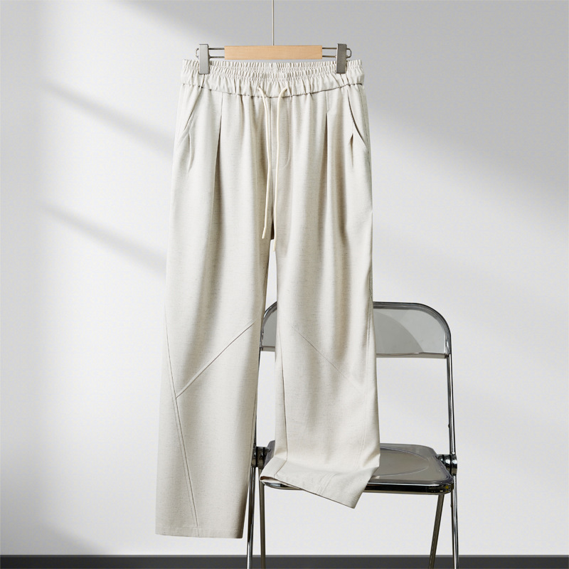 Old Money Style 390g Heavyweight Japanese Spring New Men's Loose Fit Youth High-End Linen Straight Casual Pants for Men