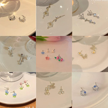 韓國郁金香花朵耳環小眾百搭925銀針新款蝴蝶耳釘時尚珍珠耳飾