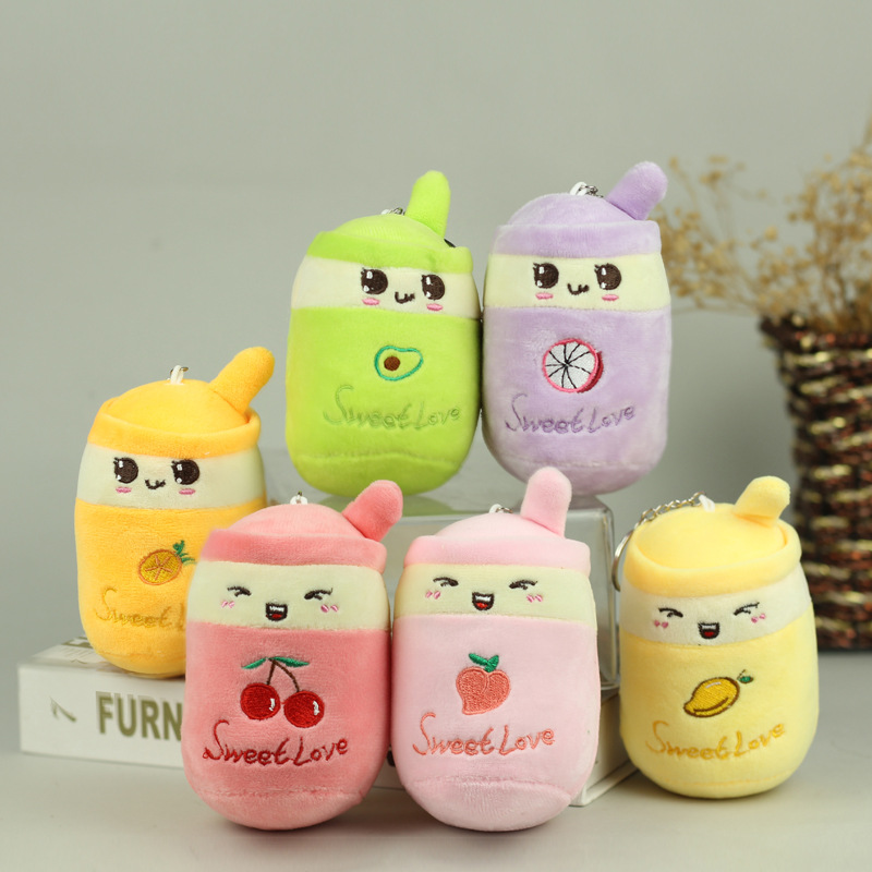 Linda simulación fruta leche taza de té colgante de peluche muñeca de juguete bolsa colgante decoración muñeca llavero grab máquina muñeca