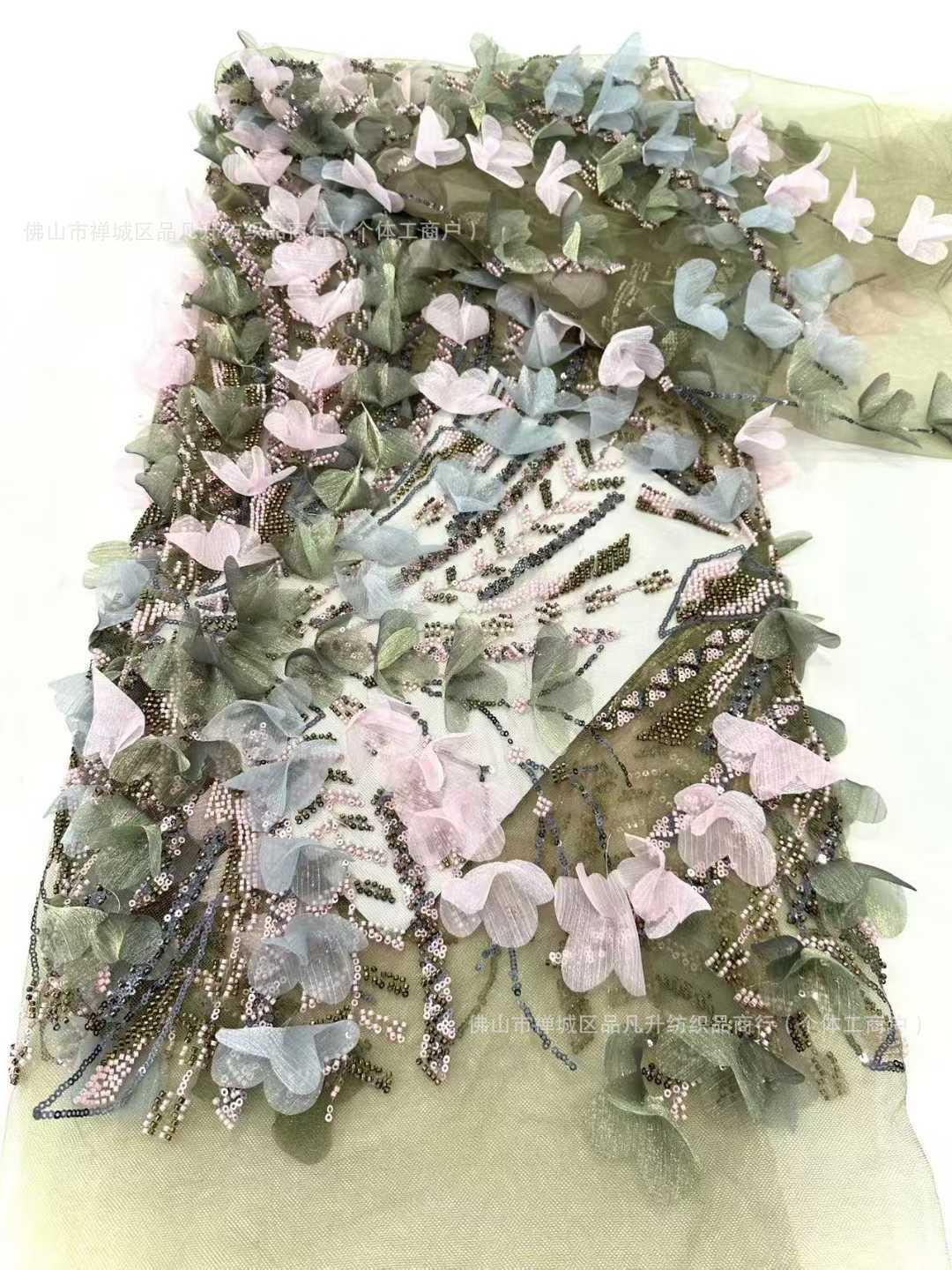 Multicolor decalco tridimensional bordado tela flor pluma tela tela de malla alta fijación vestido de boda vestido de tela image 13
