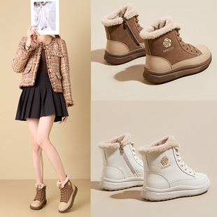 High-Top Snow Boots 2025 New Autumn and Winter Student Flats Warm Fleece-Lined Casual Shoes Fashionable and Versatile Women's Cotton Shoes