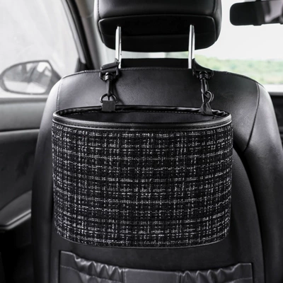 houndstooth pattern, multifunctional in-car | Car storage bag/box - black-chanel-style-storage-bucket