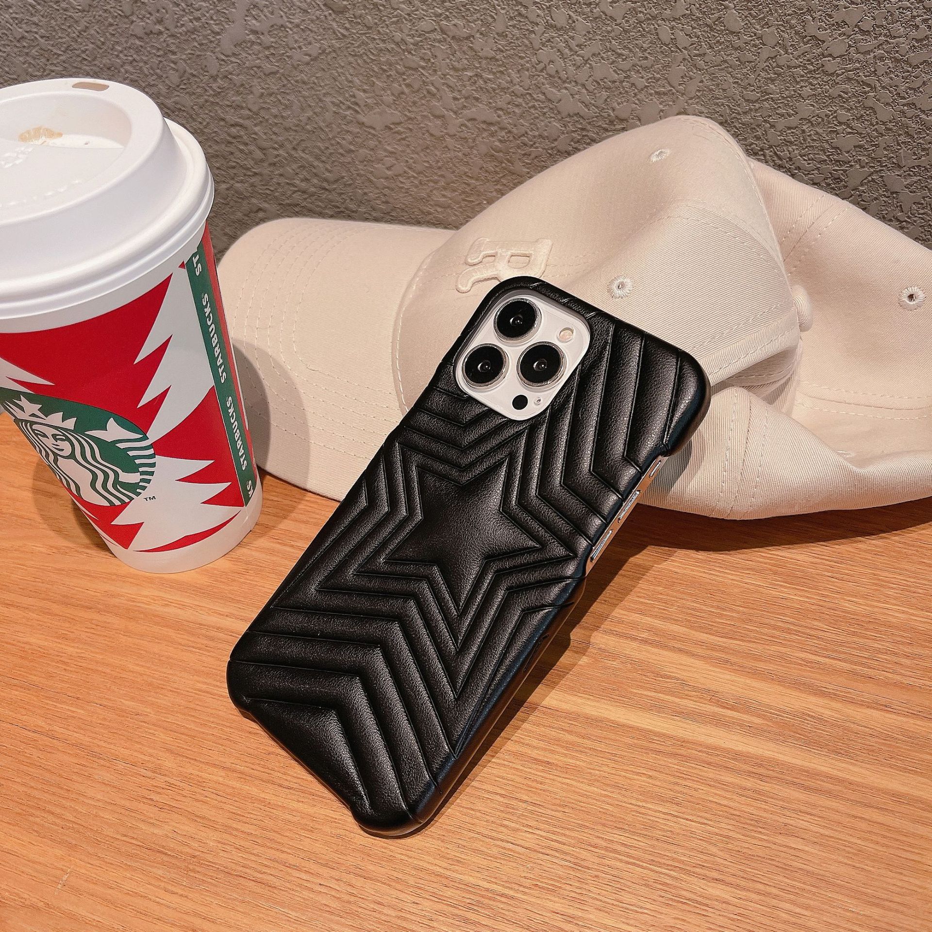 Estuche para teléfono móvil Apple 14pro de cuero IPhone15ProMax de piel de parche de estrella para IP13/12/11 duro 15p