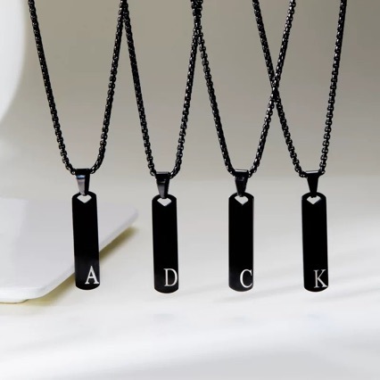 Stainless Steel 26 Letter Necklace For Men Rectangular Pendant_voghion.com