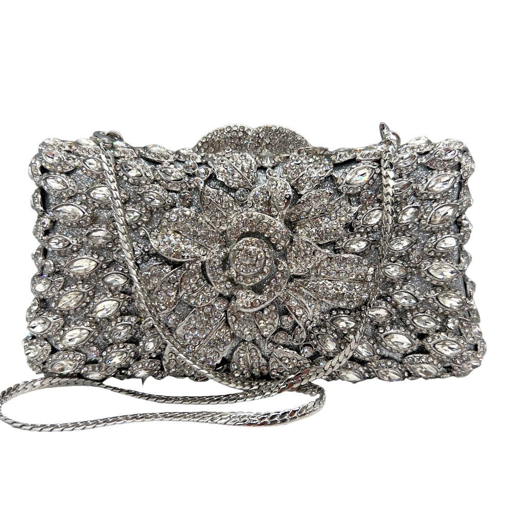 Bolsa de cena de diamantes de flores, embrague de diamantes transfronterizos, bolsas de mano de diamantes, bolsas de vestir, bolsas de mujer